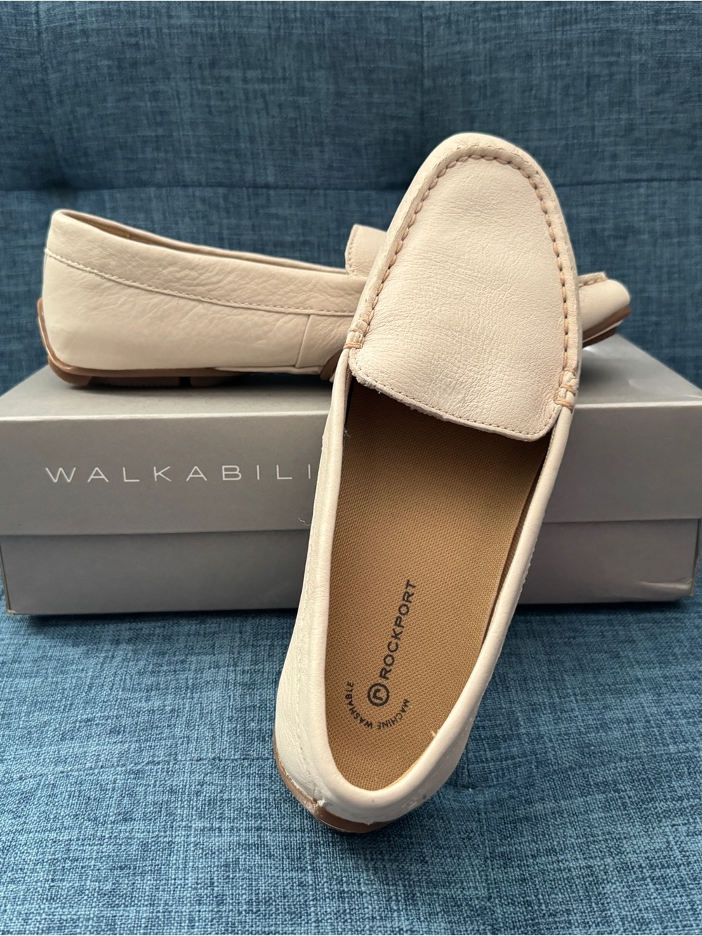 Rockport Women's Cream Leather Driving Loafers